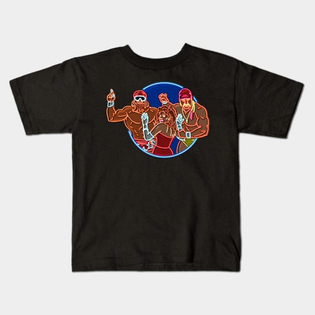 Mega Powers neon bg Kids T-Shirt by AJSMarkout